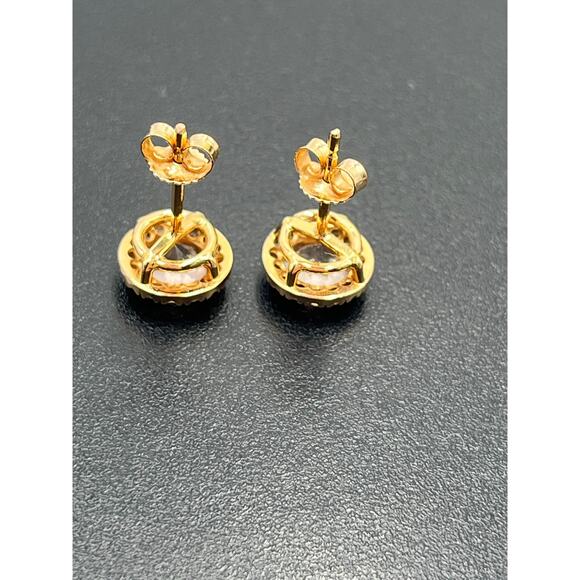 14K Rose Gold Round Prong Blush Morganite and Diamond Halo Stud Earrings - Picture 5 of 11